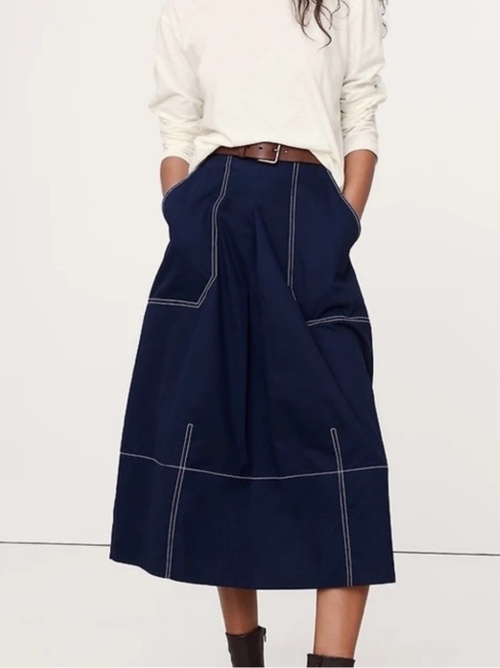 Banana Republic Navy Barrel Midi Skirt Size 8 RT$130